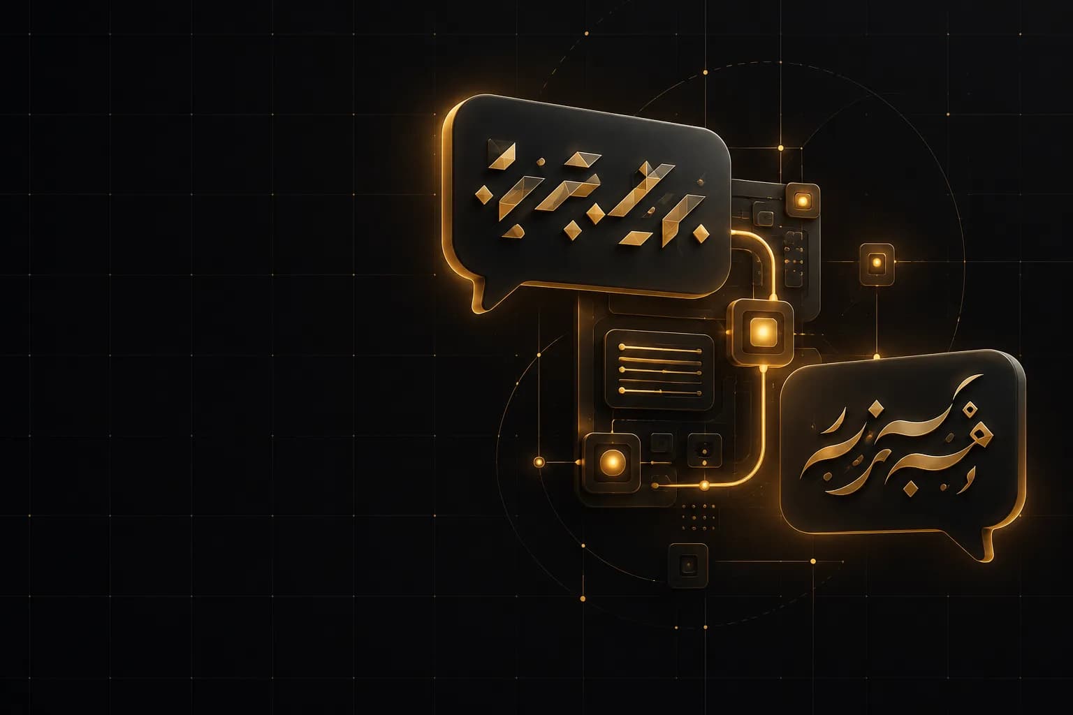 Two speech bubbles in left-to-right and right-to-left scripts connected to one interface panel
