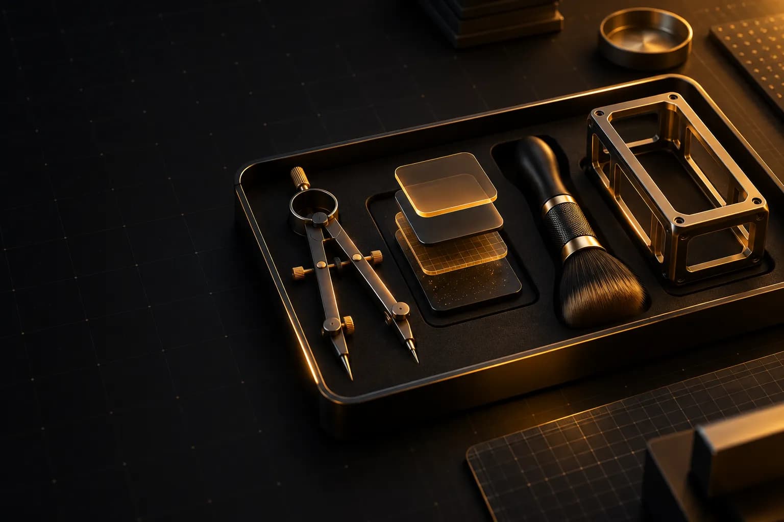 A tray of precision tools laid out side by side for comparison